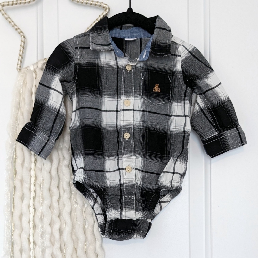 Baby GAP Button Up Plaid Onesie, 6-12m